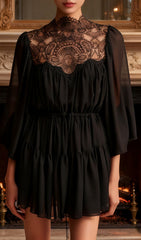 Ilan Allure Black Lace Mock Neck Mini Dress