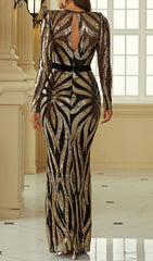 Bionda Gold Sequin Long Sleeve Maxi Dress