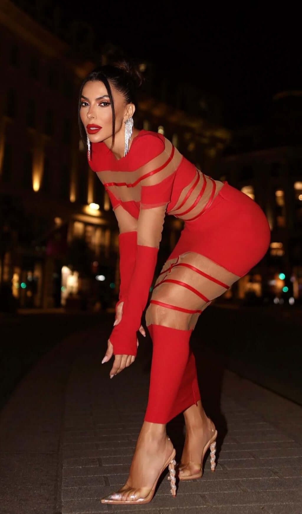 Siren White Mesh Illusion Long Sleeve Bodycon Midi Dress