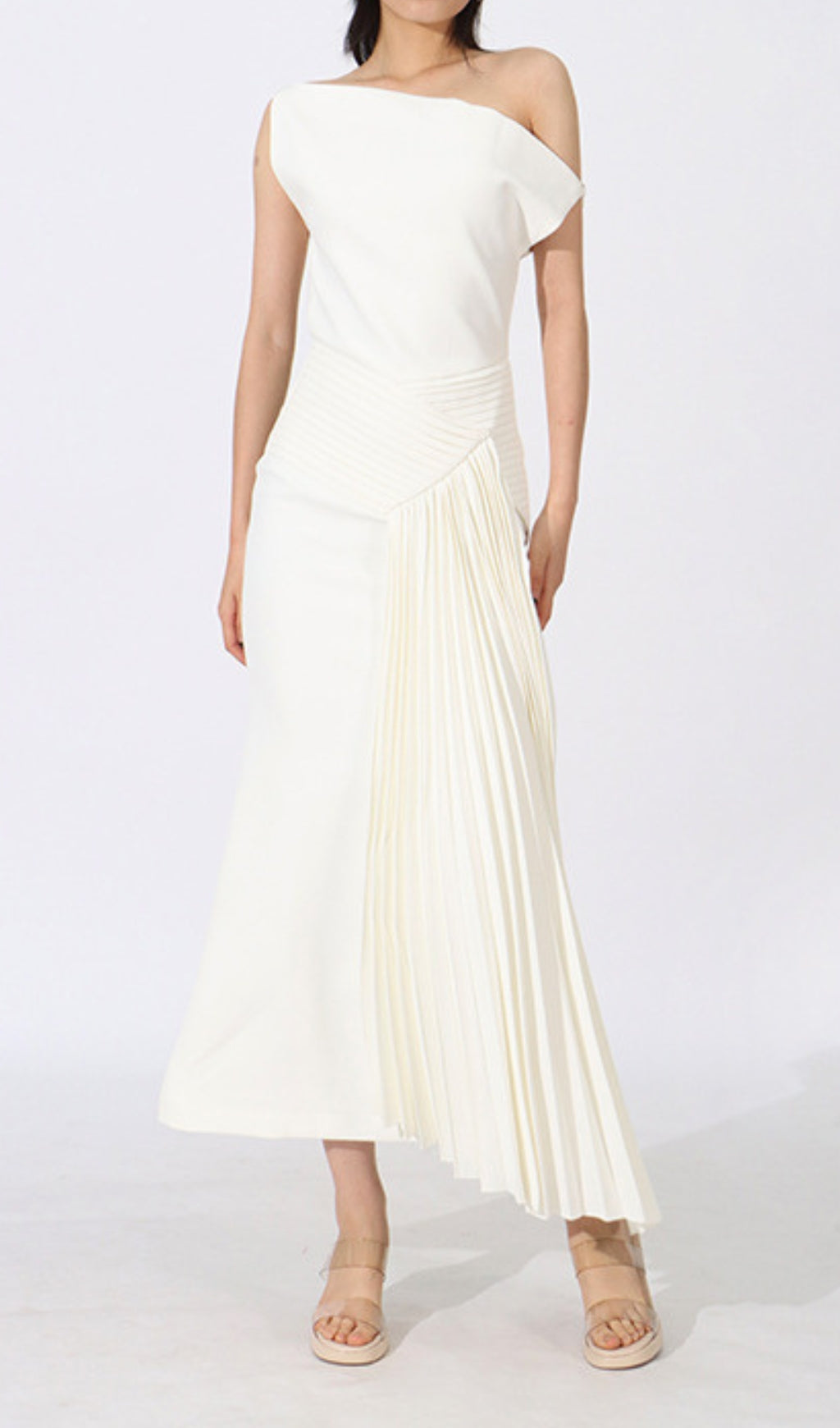 Eren Elegant Red One-Shoulder Pleated Maxi Dress