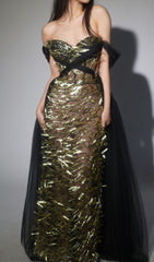 Franny Glamorous Gold Embellished Corset Maxi Gown