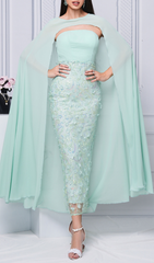 Coronis Aqua Floral Cape Midi Dress