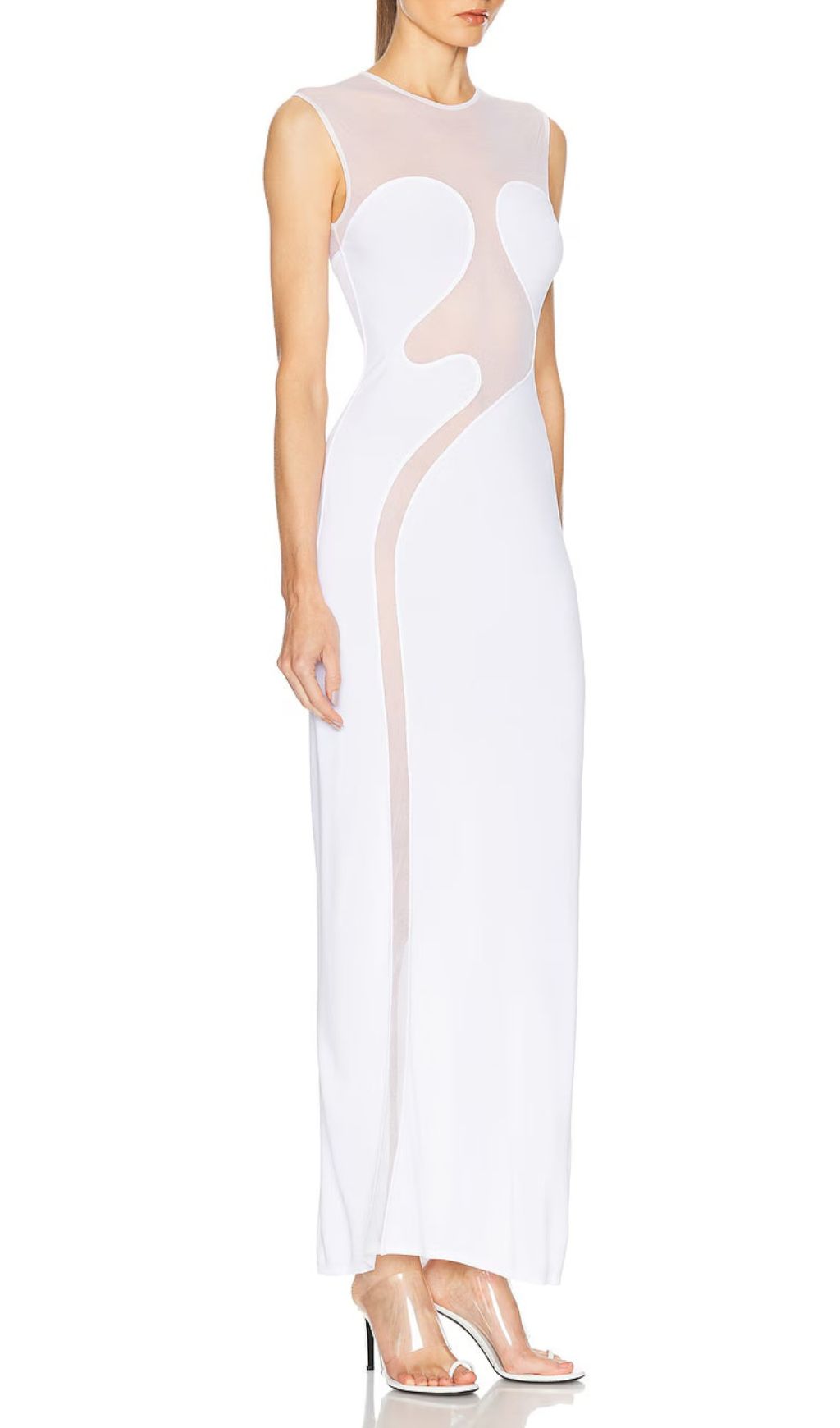 Fadia White Mesh Illusion Maxi Dress