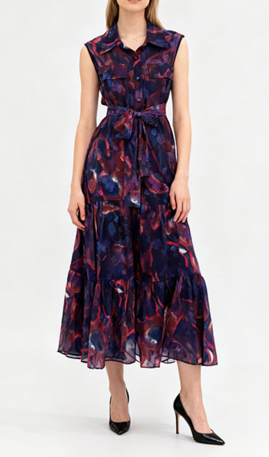 Jaap Vibrant Green Abstract Print Sleeveless Midi Dress