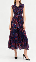 Jaap Vibrant Green Abstract Print Sleeveless Midi Dress