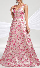 Hamida Enchanting Pink Floral V-Neck Maxi Dress