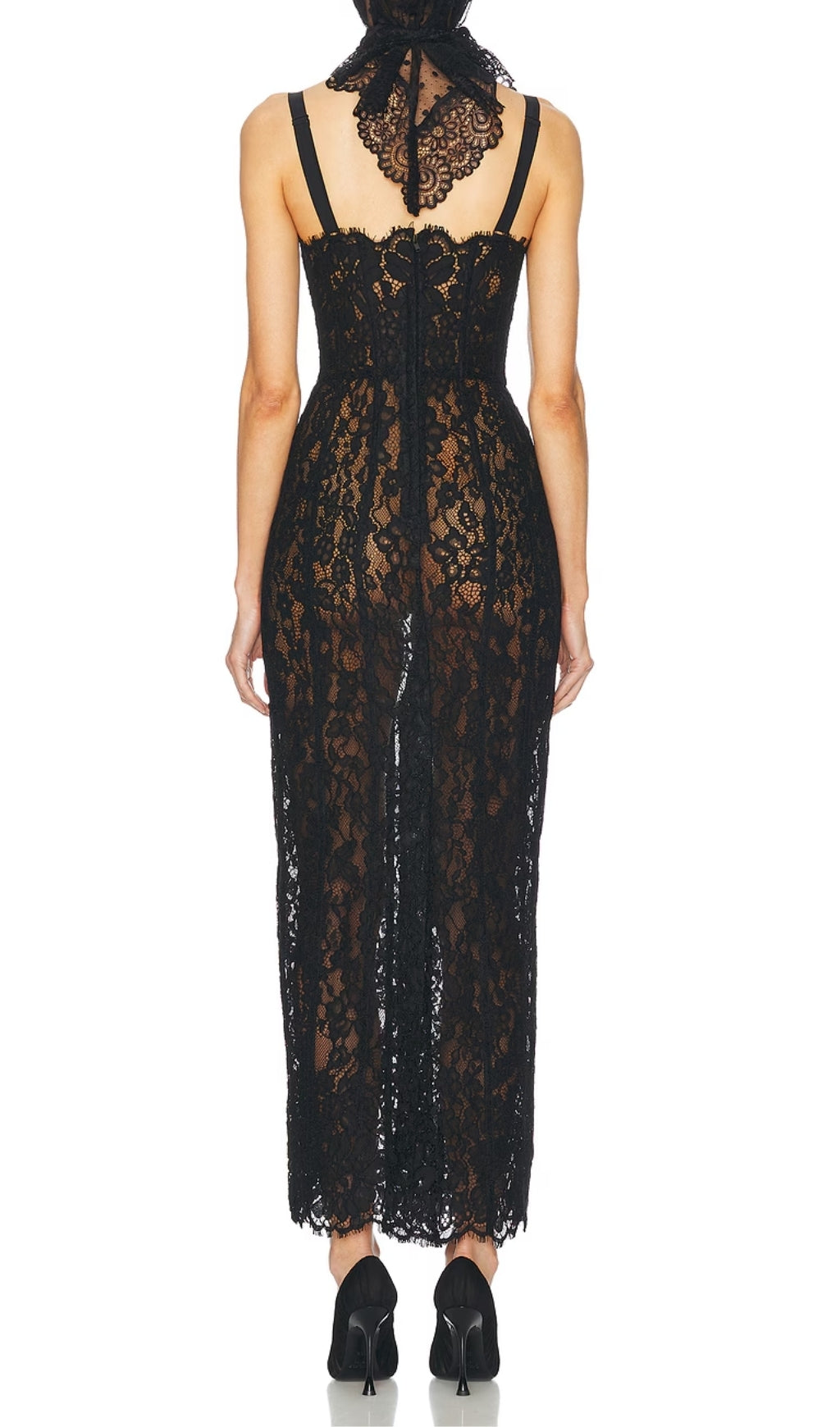 Elata Black Lace Bustier Maxi Dress