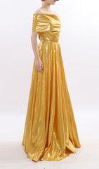 Kaliska Luminous Gold Off-Shoulder Maxi Gown