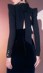 Striking Black Velvet Backless Midi Dress