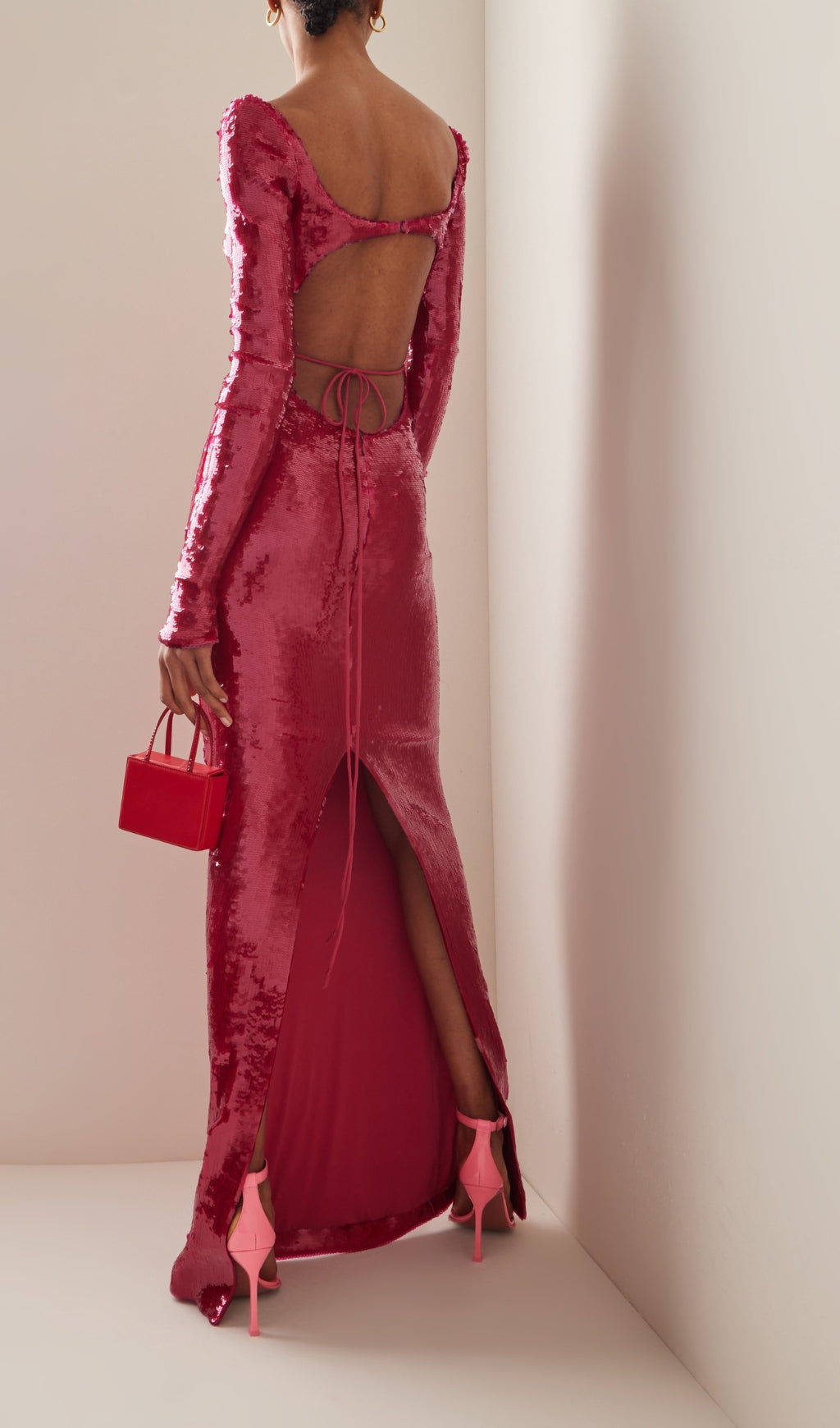 Crimson Sequin Cut-Out Maxi Dress