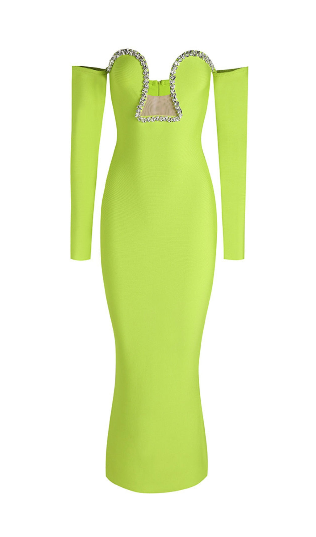 Dazzling Lime Green Off-Shoulder Embellished Evening Gown