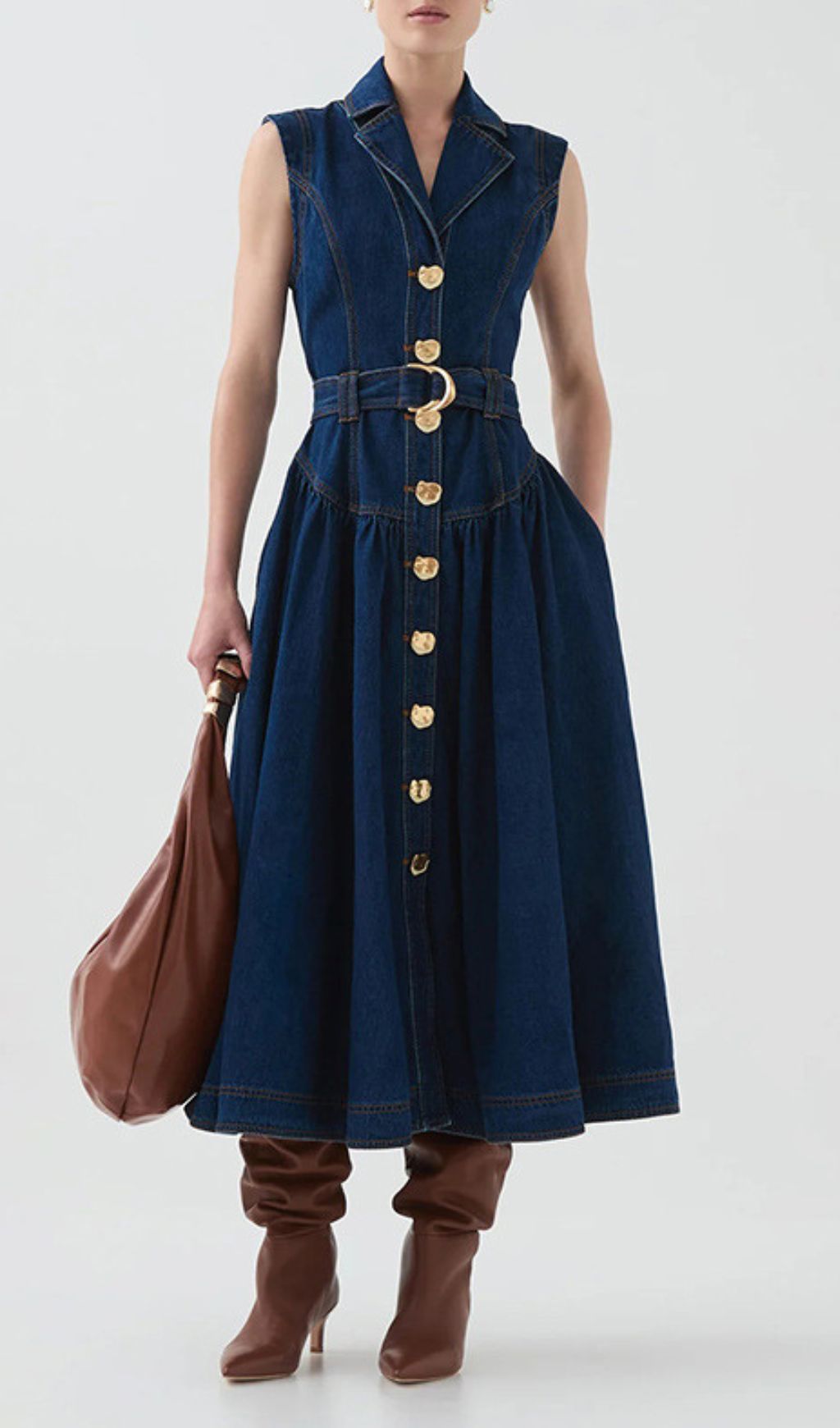 Ione Sleeveless Button-Front Denim Midi Dress