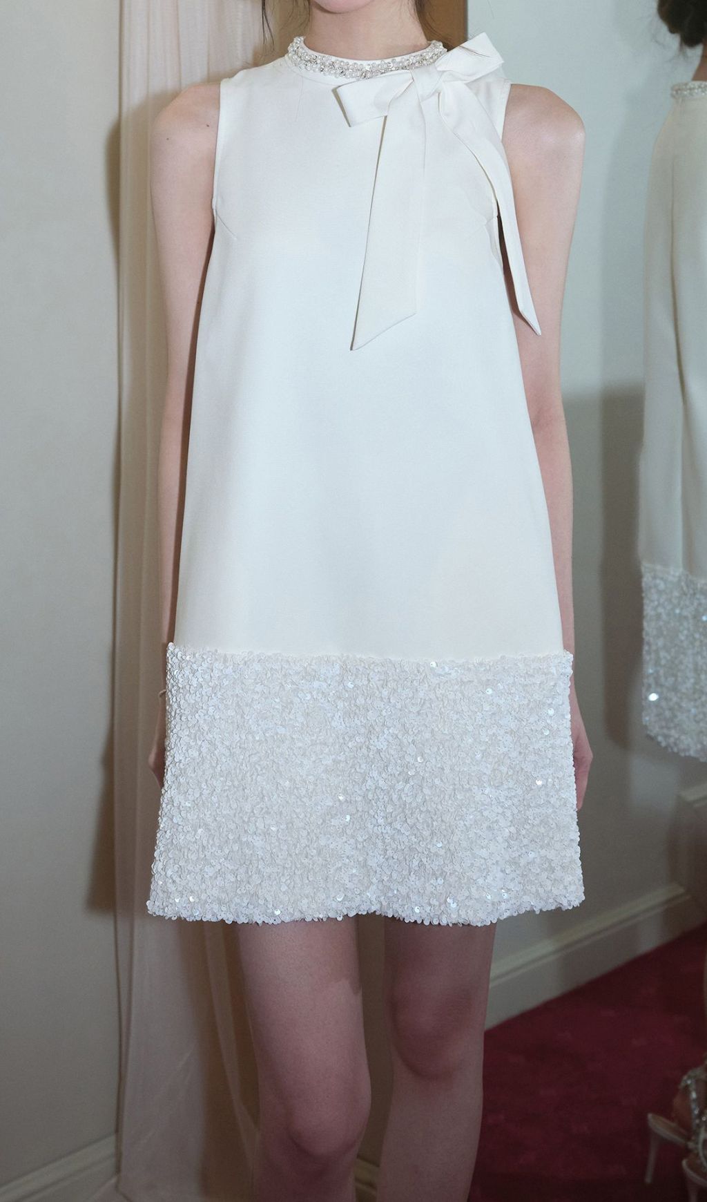 Gayle White Sequin Bow Mini Dress