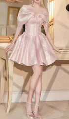 Baroness Pink Shimmer Off-Shoulder Corset Mini Dress