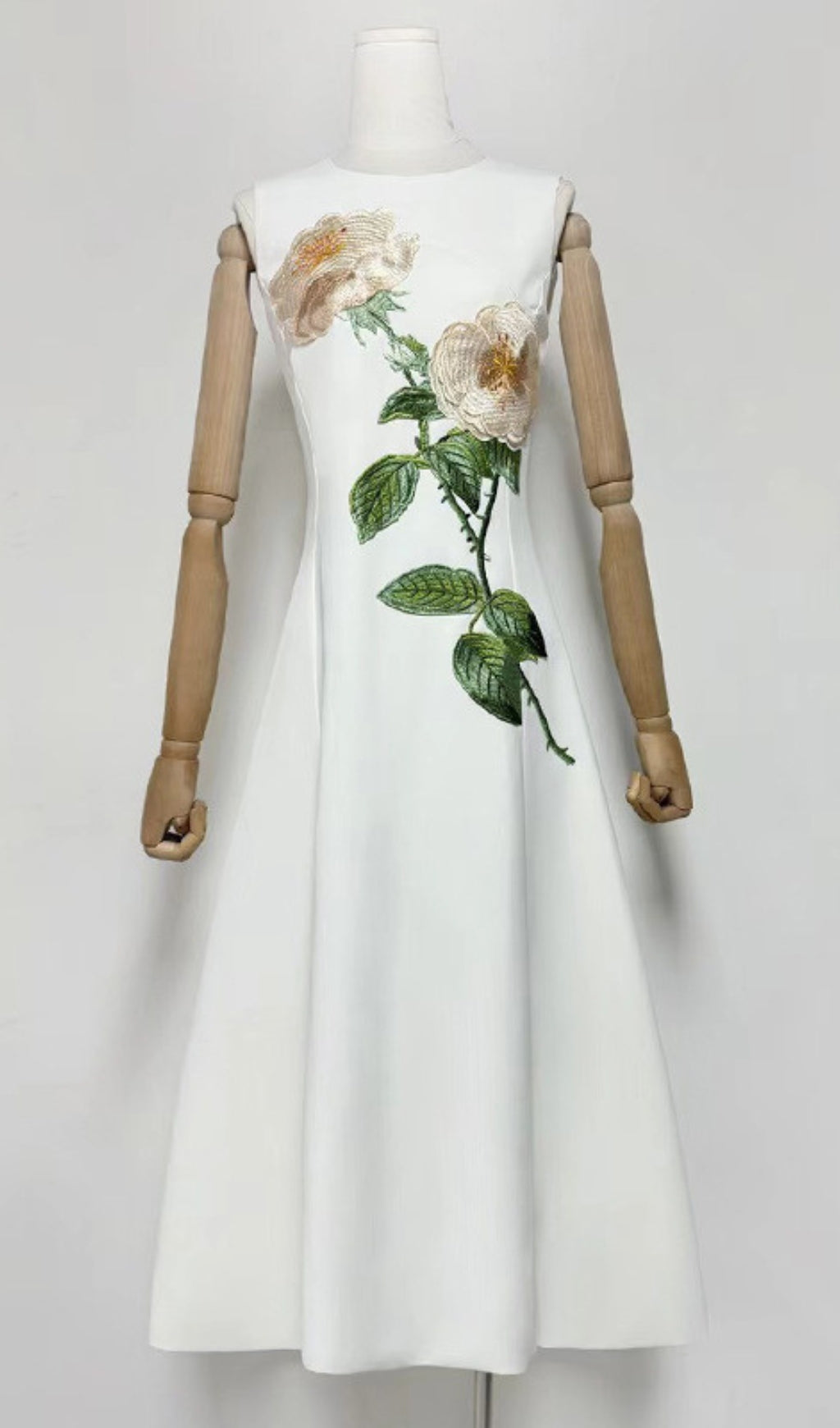 Gigi Rose Bloom Embroidered Sleeveless Midi Dress