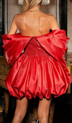 Tabea Red Sequin Off Shoulder Bubble Mini Dress