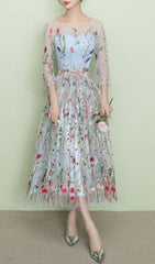 Daphne Elegant Floral Embroidered Mesh Midi Dress