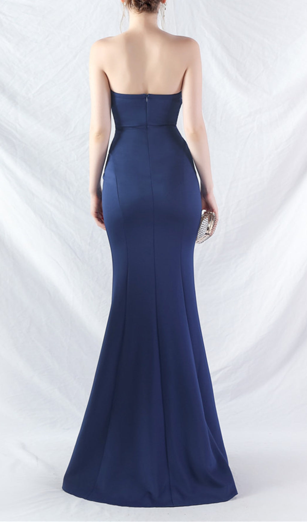 Chrina Navy Strapless Ruched Mermaid Maxi Dress