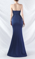 Chrina Navy Strapless Ruched Mermaid Maxi Dress