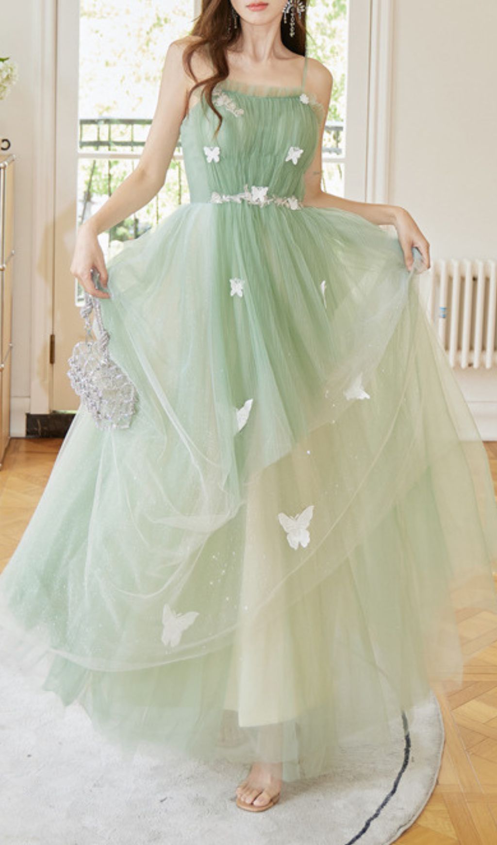 Enchanted Sage Green Butterfly Maxi Dress
