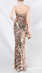 Chole Champagne Gold Sequin Strappy Maxi Gown