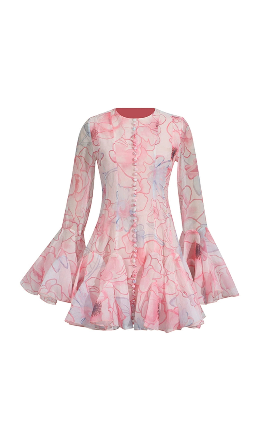 Elspeth Romantic Floral Ruffle Mini Dress with Bell Sleeves