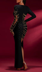 Gwyneth Black Beaded Long Sleeve Maxi Gown