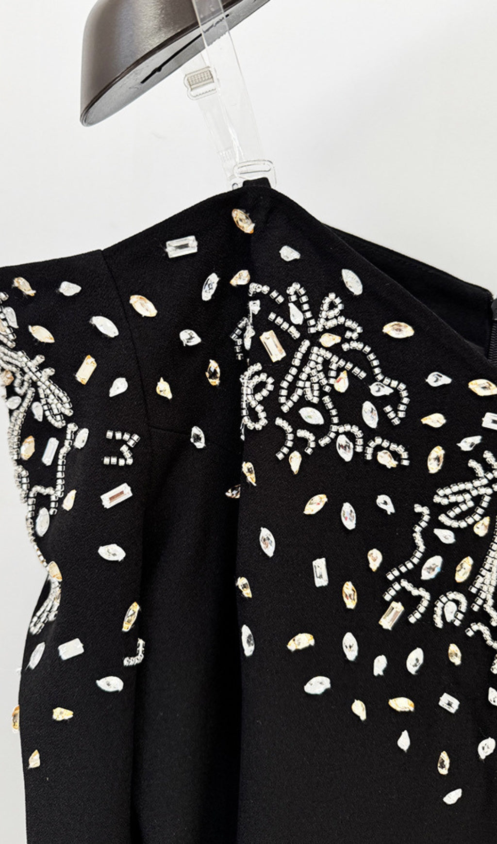 Denita Sparkle & Shine Black Crystal Off-Shoulder Maxi Gown