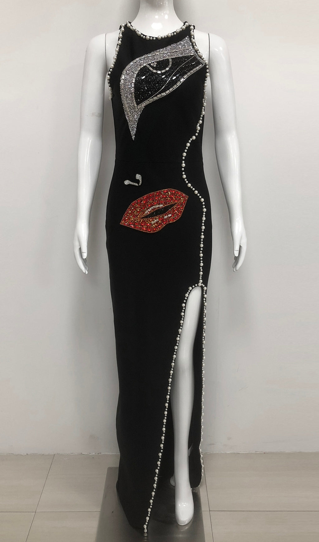 Greta Black Diamante Beaded Statement Maxi Dress