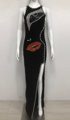 Greta Black Diamante Beaded Statement Maxi Dress