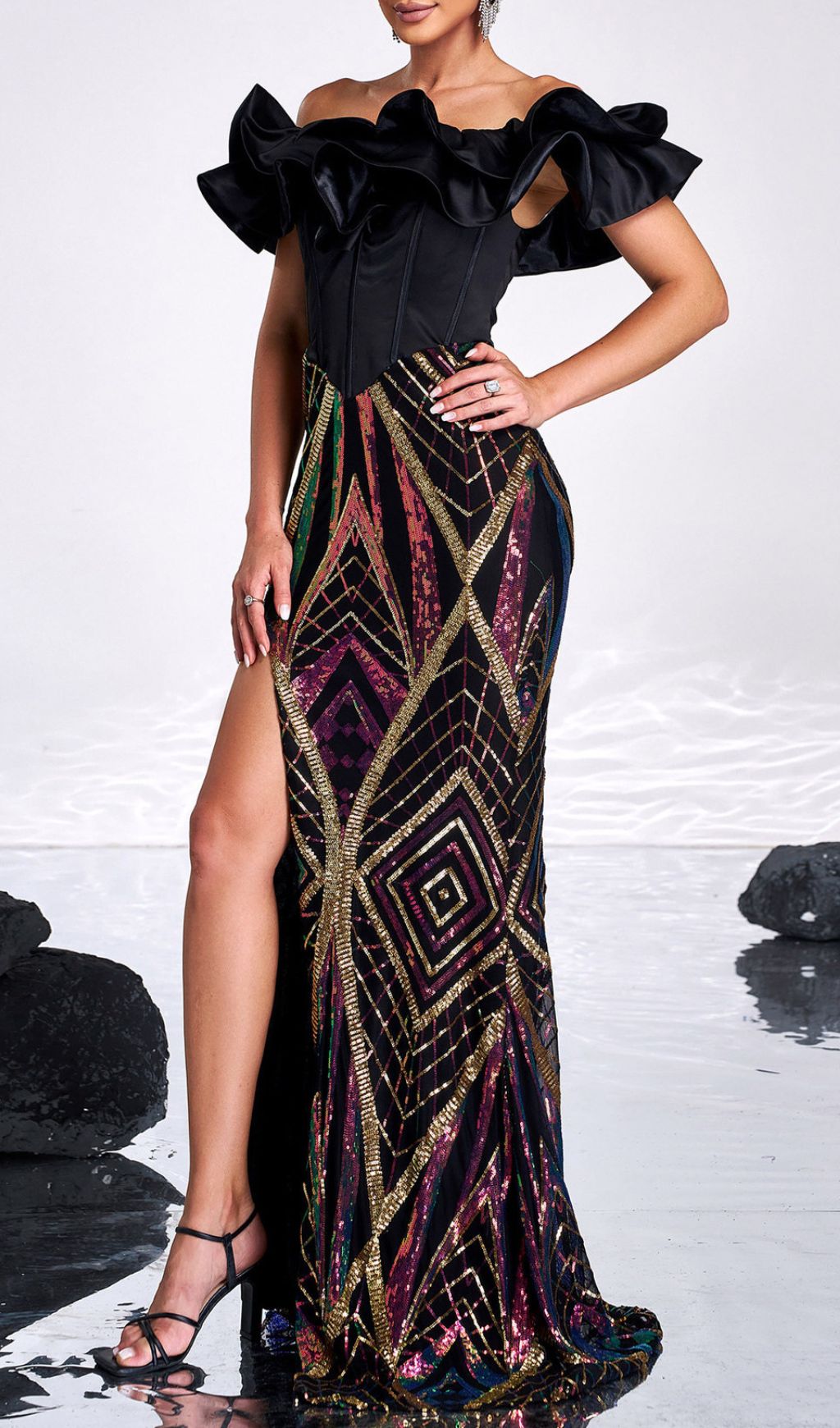 Honesti Dazzling Sequin Corset Maxi Dress