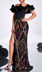 Honesti Dazzling Sequin Corset Maxi Dress