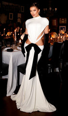 Elisae Showstopping White Bow Cutout Maxi Dress