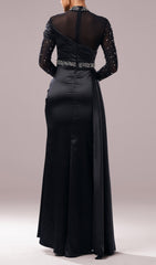 Dell Black Pearl Embellished Long Sleeve Maxi Dress
