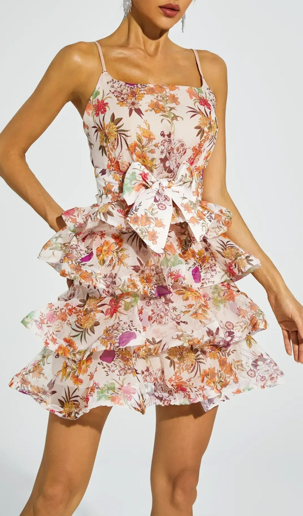 Bina Floral Ruched Tiered Mini Dress