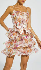 Bina Floral Ruched Tiered Mini Dress
