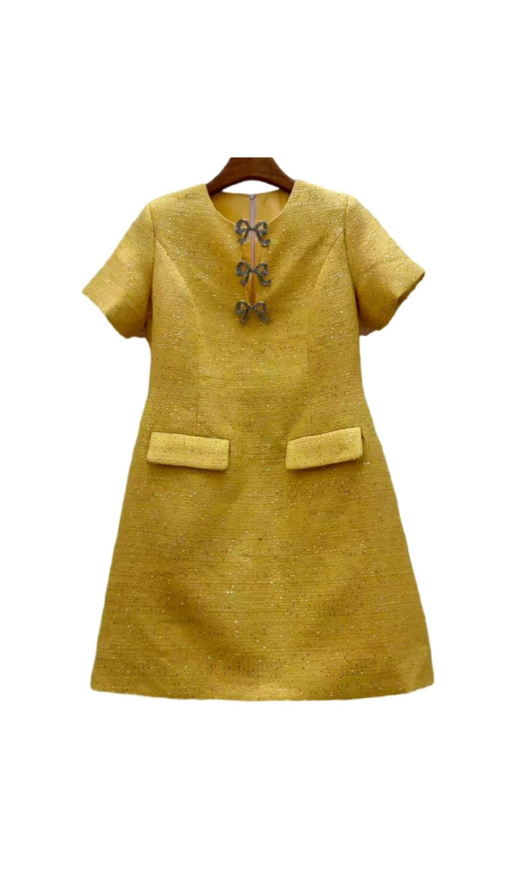 Chic Ivory Sparkle Bow Mini Dress
