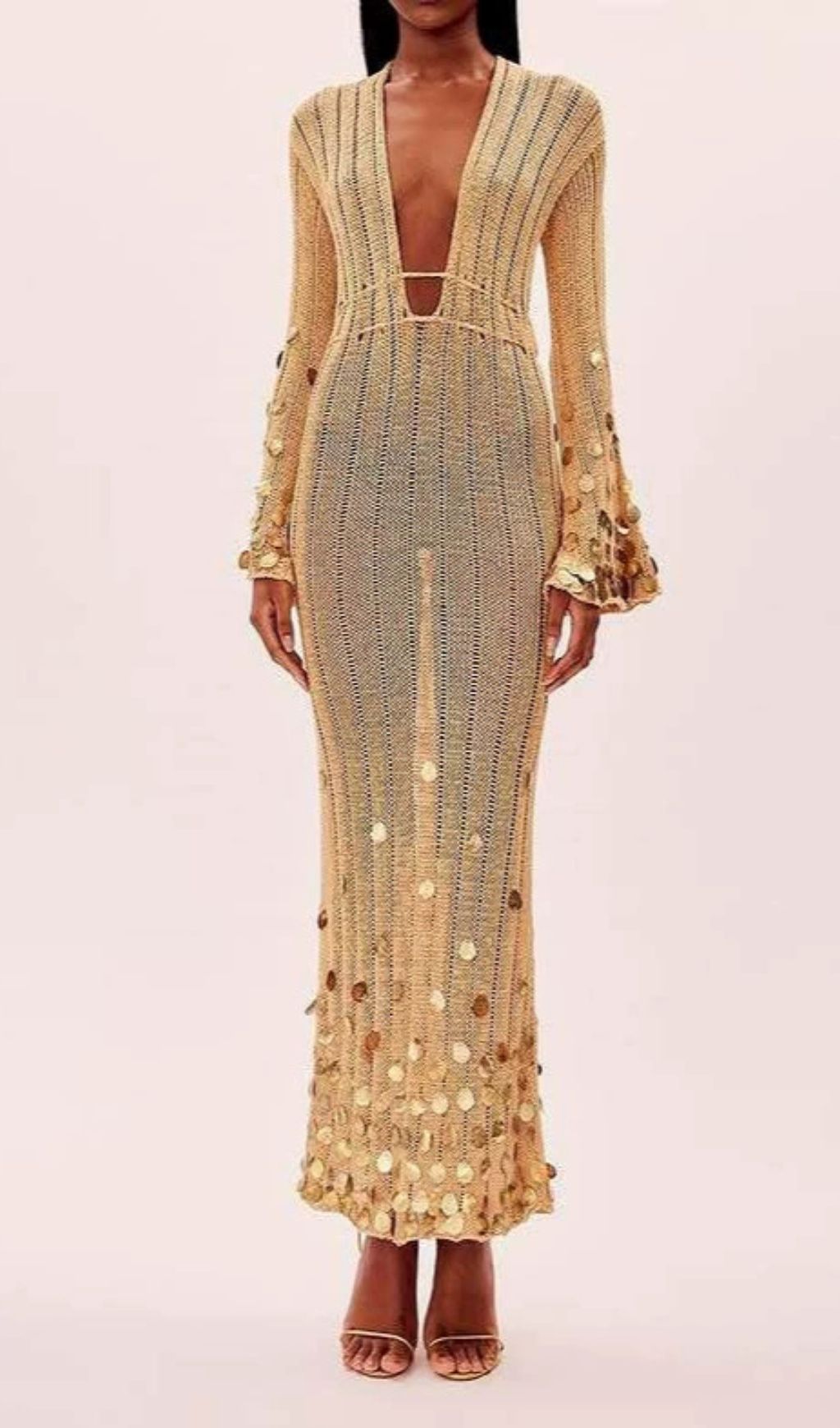 Honza Dazzling Gold Sequin Knit Maxi Dress