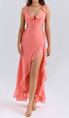 Hani Ruffled Lace-Up Maxi Dress