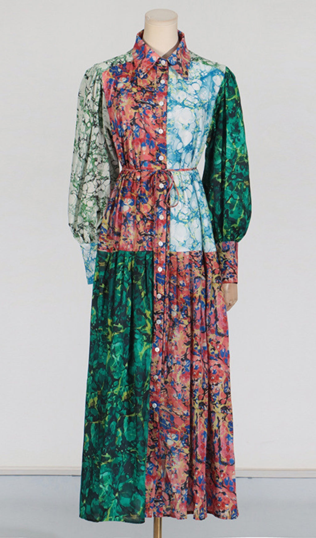 Caleigh Chic Multi-Marbled Print Long Sleeve Maxi Dress