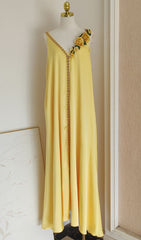 Inge Radiant Yellow Halter Maxi Dress with 3D Floral Appliques