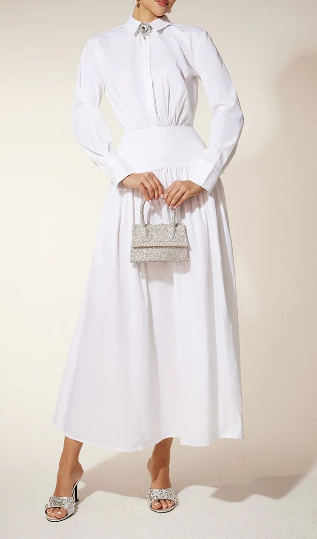 Eilert Chic White Ruched Shirt Dress