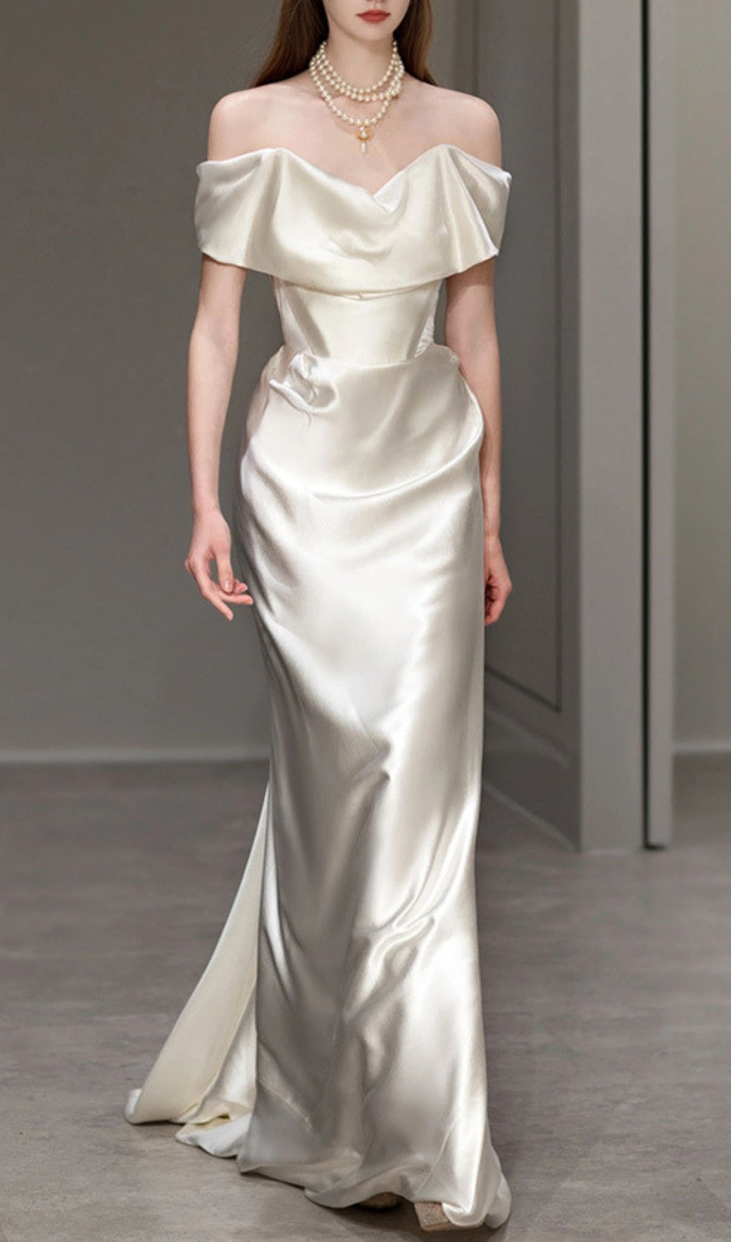 Carmiya Luxurious Satin Off-Shoulder Bridal Gown