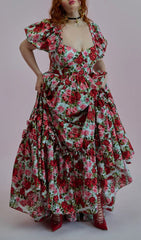 Eilidh Romantic Rose Floral Sweetheart Neck Puff Sleeve Maxi Dress
