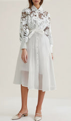 Haidee Chic Black Embroidered Sheer Sleeve Midi Dress
