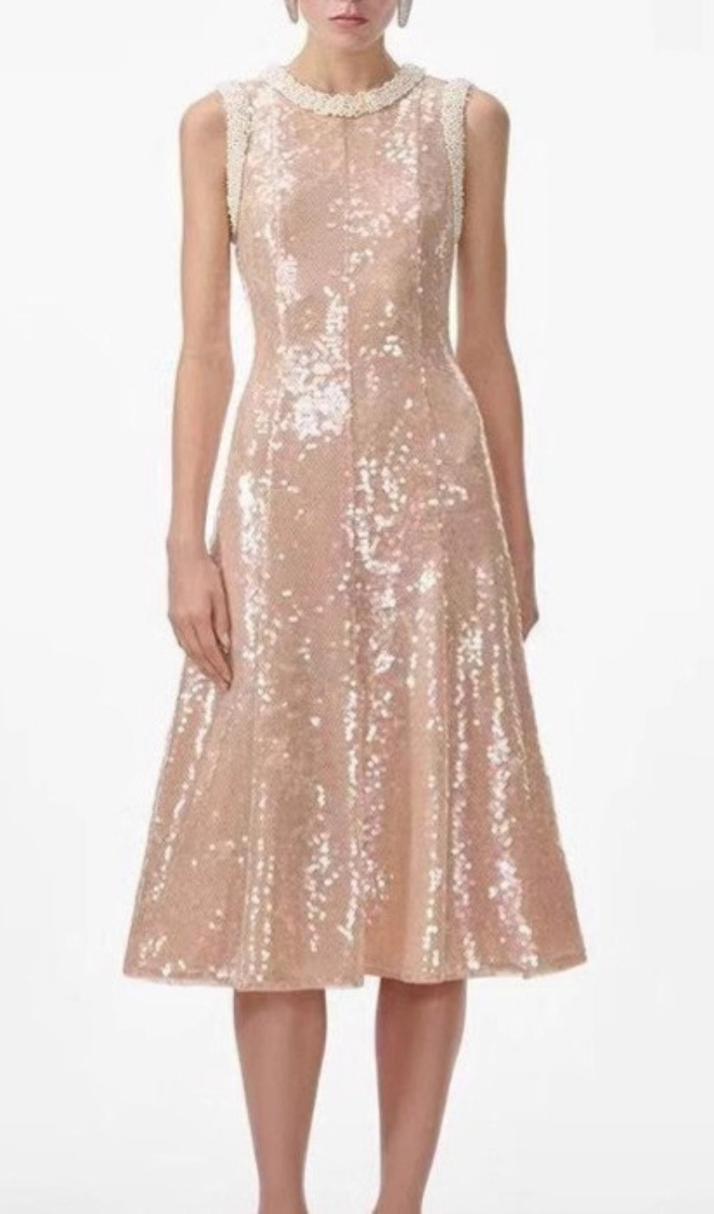 Chaniya Glamorous Rose Gold Sequin Midi Dress