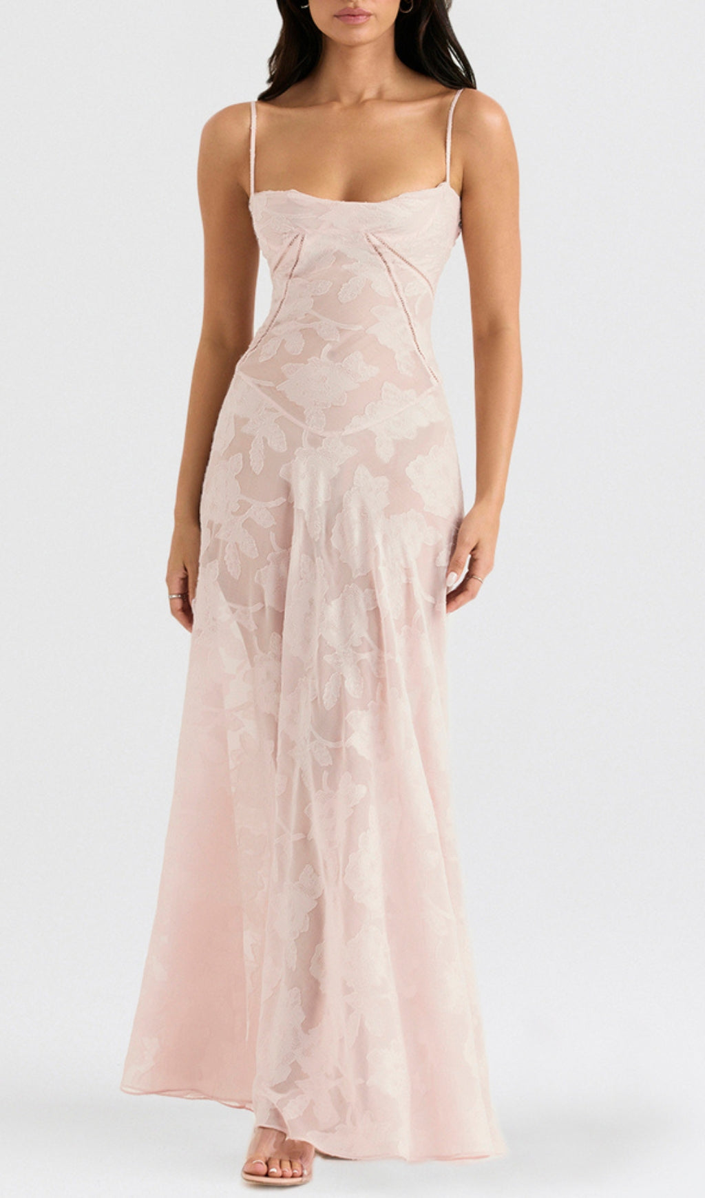 Billie Romantic Pink Floral Lace-Up Back Maxi Dress