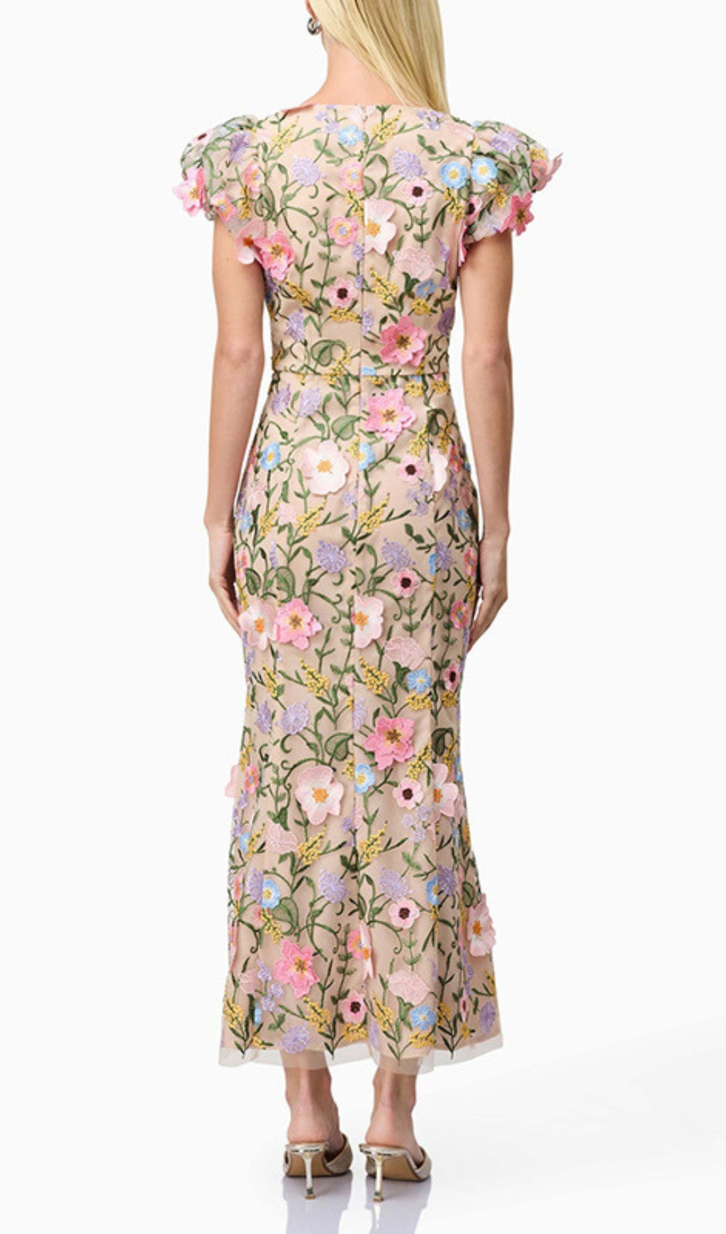 Elvio Whimsical Floral Embroidered Midi Dress