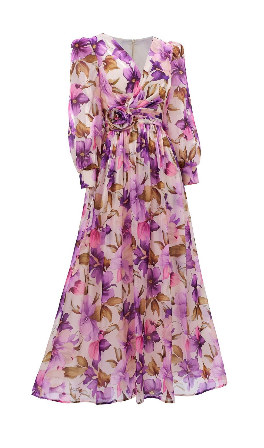 Ferial Romantic Purple Floral Long Sleeve Maxi Dress
