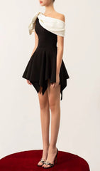BULUT Chic Black & White Asymmetrical Draped Mini Dress